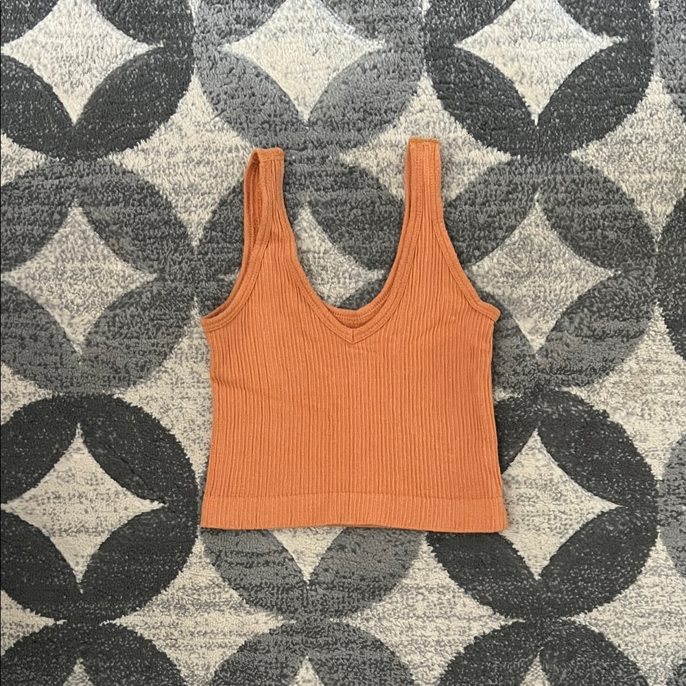 Orange Ribbed Knit Tank Top, Small